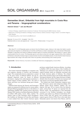 Damaeidae (Acari, Oribatida) from High Mountains in Costa Rica and Panama – Biogeographical Considerations