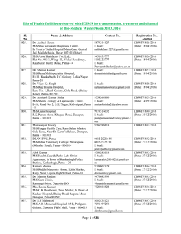 List of Health Facilities Registered with IGIMS for Transportation, Treatment and Disposal of Bio-Medical Waste (As on 31.03.2016)