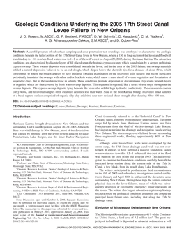 Geologic Conditions Underlying the 2005 17Th Street Canal Levee Failure in New Orleans J