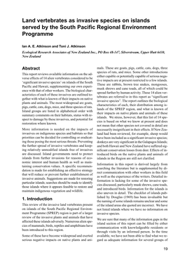 Land Vertebrates As Invasive Species on Islands Served by the South Pacific Regional Environment Programme