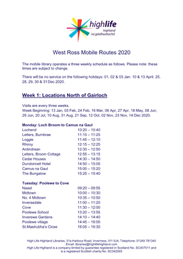 West Ross Mobile Routes 2020