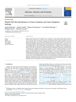 MALDI-TOF MS Identification of Cimex Lectularius and Cimex Hemipterus