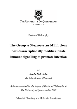 The Group a Streptococcus M1T1 Clone Post-Transcriptionally Modifies Innate Immune Signalling to Promote Infection