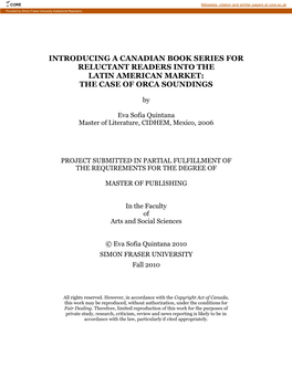 Introducing a Canadian Book Series for Reluctant Readers Into the Latin American Market: the Case of Orca Soundings