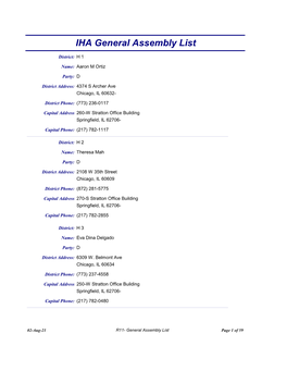 Illinois General Assembly List