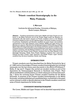 Triassic Conodont Biostratigraphy in the Malay Peninsula