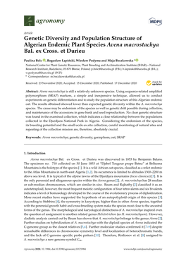 Genetic Diversity and Population Structure of Algerian Endemic Plant Species Avena Macrostachya Bal