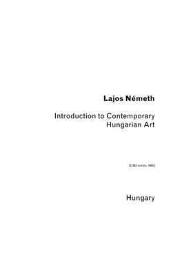 Lajos Nemeth Introduction to Hungarian Contemporary Art