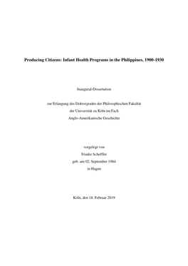 Infant Health Programs in the Philippines, 1900-1930