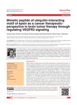 Mimetic Peptide of Ubiquitin-Interacting Motif of Epsin As a Cancer Therapeutic- Perspective in Brain Tumor Therapy Through Regulating VEGFR2 Signaling