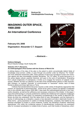 IMAGINING OUTER SPACE, 1900-2000 an International Conference