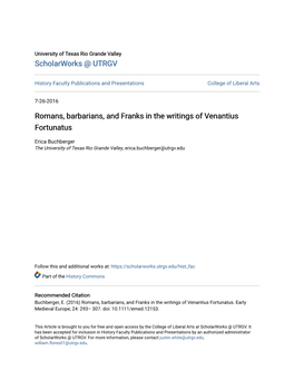 Romans, Barbarians, and Franks in the Writings of Venantius Fortunatus