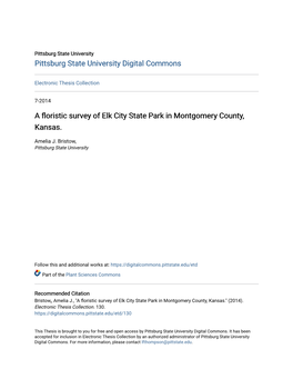 A Floristic Survey of Elk City State Park in Montgomery County, Kansas