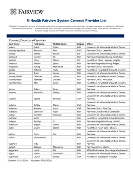 M Health Fairview System Covered Provider List