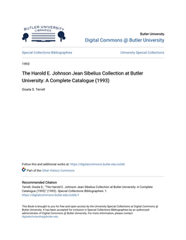 The Harold E. Johnson Jean Sibelius Collection at Butler University: a Complete Catalogue (1993)