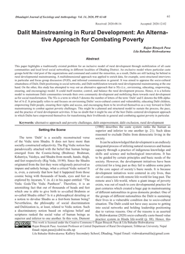 Dalit Mainstreaming in Rural Development: an Alterna- Tive Approach for Combating Poverty Rajan Binayek Pasa Lila Bahadur Bishwakarma