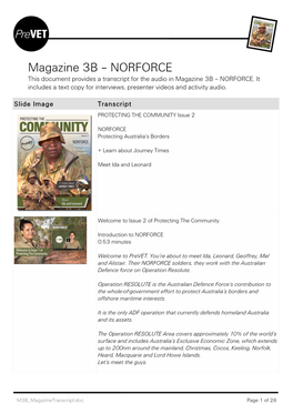 NORFORCE This Document Provides a Transcript for the Audio in Magazine 3B – NORFORCE