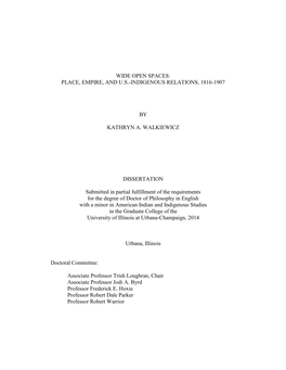 Wide Open Spaces: Place, Empire, and U.S.-Indigenous Relations, 1816-1907