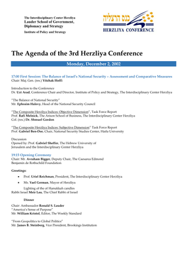 The Agenda of the 3Rd Herzliya Conference