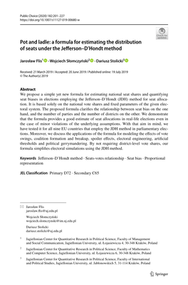 Pot and Ladle: a Formula for Estimating the Distribution of Seats Under the Jeferson–D’Hondt Method