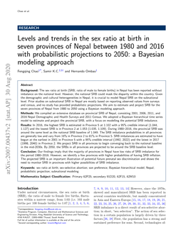 Levels and Trends in the Sex Ratio at Birth in Seven Provinces of Nepal Between 1980 and 2016 with Probabilistic Projections to 2050: a Bayesian Modeling Approach