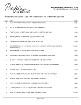 PRICES REALIZED DETAIL - Glee - the Auction Auction 77, Auction Date: 9/17/2015