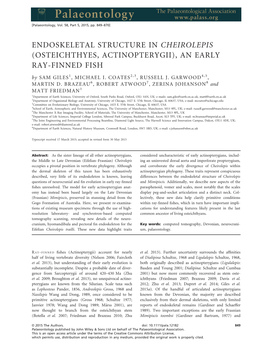 ENDOSKELETAL STRUCTURE in CHEIROLEPIS (OSTEICHTHYES, ACTINOPTERYGII), an EARLY RAY-FINNED FISH by SAM GILES1, MICHAEL I