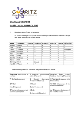 Chairman's Report 1 April 2016 – 31 March 2017