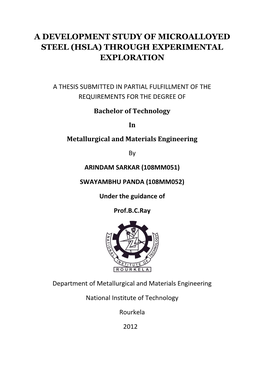 A Development Study of Microalloyed Steel (Hsla) Through Experimental Exploration