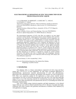 Electrochemical Deposition of Zinc Telluride Thin Films from Ethaline Ionic Liquid