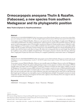 Ormocarpopsis Anosyana Thulin & Razafim. (Fabaceae), a New
