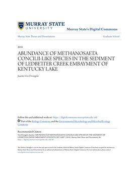 ABUNDANCE of METHANOSAETA CONCILII-LIKE SPECIES in the SEDIMENT of LEDBETTER REEKC EMBAYMENT of KENTUCKY LAKE Juanita Von Dwingelo