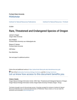 Rare, Threatened and Endangered Species of Oregon