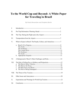 To the World Cup and Beyond: a White Paper for Traveling to Brazil