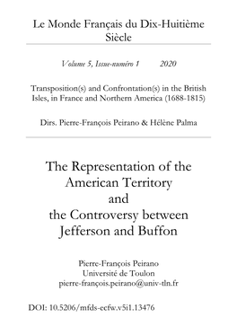 The Representation of the American Territory and the Controversy Between Jefferson and Buffon