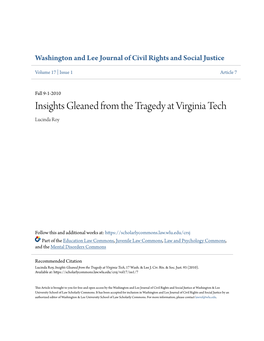 Insights Gleaned from the Tragedy at Virginia Tech Lucinda Roy