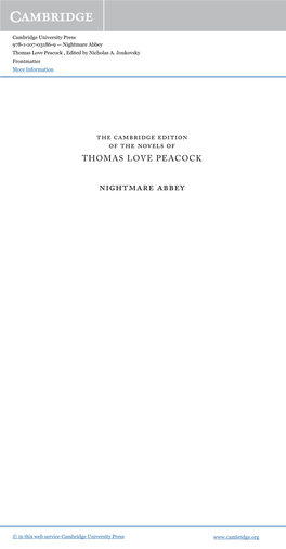 Nightmare Abbey Thomas Love Peacock , Edited by Nicholas A