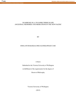I Kahiki Ke Ola: in Kahiki There Is Life Ancestral Memories and Migrations in the New Pacific