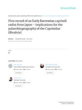 First Record of an Early Barremian Caprinid Rudist from Japan – Implications for the Palaeobiogeography of the Caprinidae (Bivalvia)