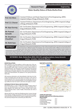 Research Paper Engineering Water Quality Status of Mula-Mutha River