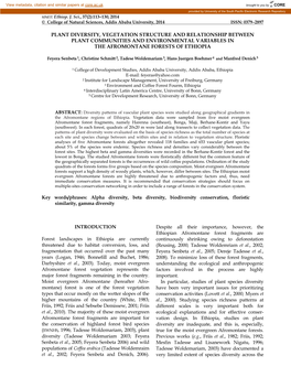 Plant Diversity, Vegetation Structure and Relationship Between Plant Communities and Environmental Variables in the Afromontane Forests of Ethiopia