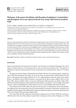 Zootaxa, Phylogeny of the Genera Euclidiodes and Hasodima