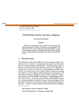 Unknotting Number and Knot Diagram 1 Introduction