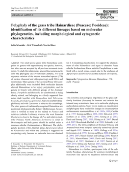 Poaceae: Pooideae): Identification of Its Different Lineages Based on Molecular Phylogenetics, Including Morphological and Cytogenetic Characteristics