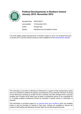 Political Developments in Northern Ireland January 2012- November 2012