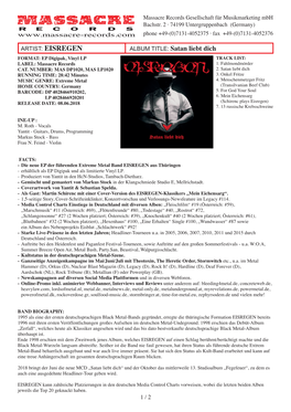 EISREGEN ALBUM TITLE: Satan Liebt Dich FORMAT: EP Digipak, Vinyl LP TRACK LIST: LABEL: Massacre Records 1