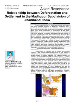 Relationship Between Deforestation and Settlement in the Madhupur Subdivision of Jharkhand, India