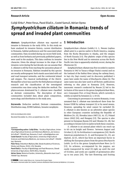 Symphyotrichum Ciliatum in Romania: Trends of Spread and Invaded Plant Communities