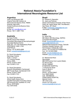 National Ataxia Foundation's International Neurologists