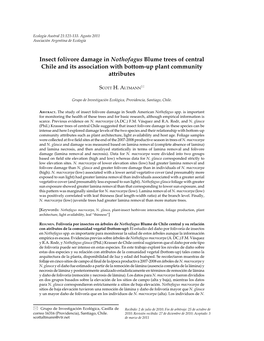 Insect Folivore Damage in Nothofagus Blume Trees of Central Chile and Its Association with Bottom-Up Plant Community Attributes